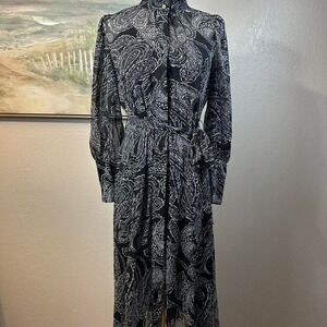 Calvin Klein Paisley Midi Dress Black White Size 6